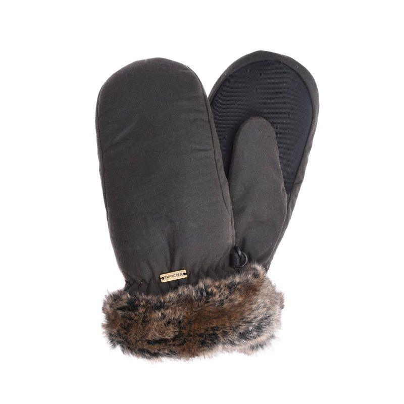 Barbour Wax Mittens with Fur Trim - Olive - William Powell