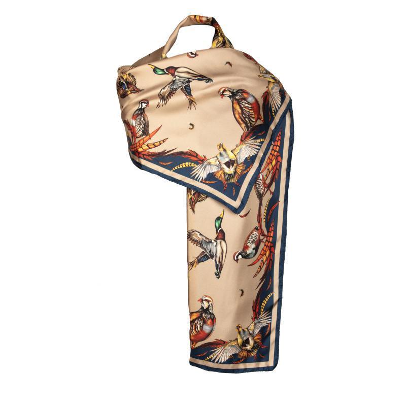 Clare Haggas Best In Show Classic Twill Silk Scarf - Toffee & Navy - William Powell