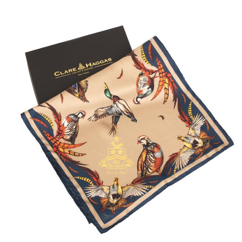 Clare Haggas Best In Show Classic Twill Silk Scarf - Toffee & Navy - William Powell