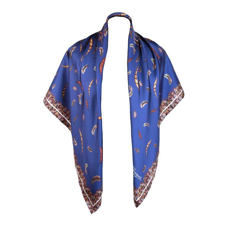 Clare Haggas Birds of a Feather Large Twill Silk Scarf - Navy - William Powell