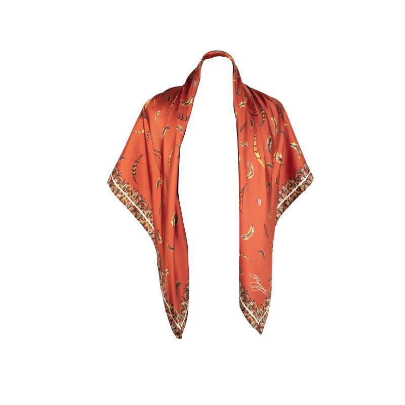 Clare Haggas Birds of a Feather Large Twill Silk Scarf - Russet - William Powell