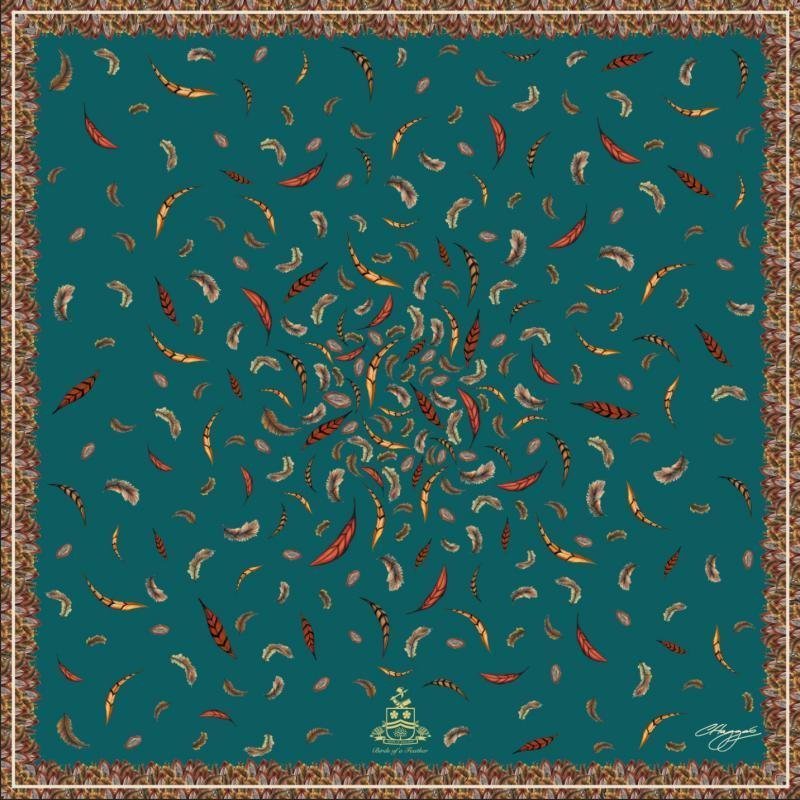 Clare Haggas Birds of a Feather Large Twill Silk Scarf - Teal - William Powell