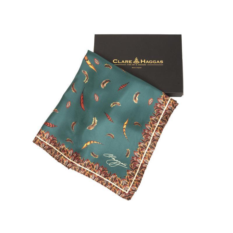 Clare Haggas Birds of a Feather Large Twill Silk Scarf - Teal - William Powell