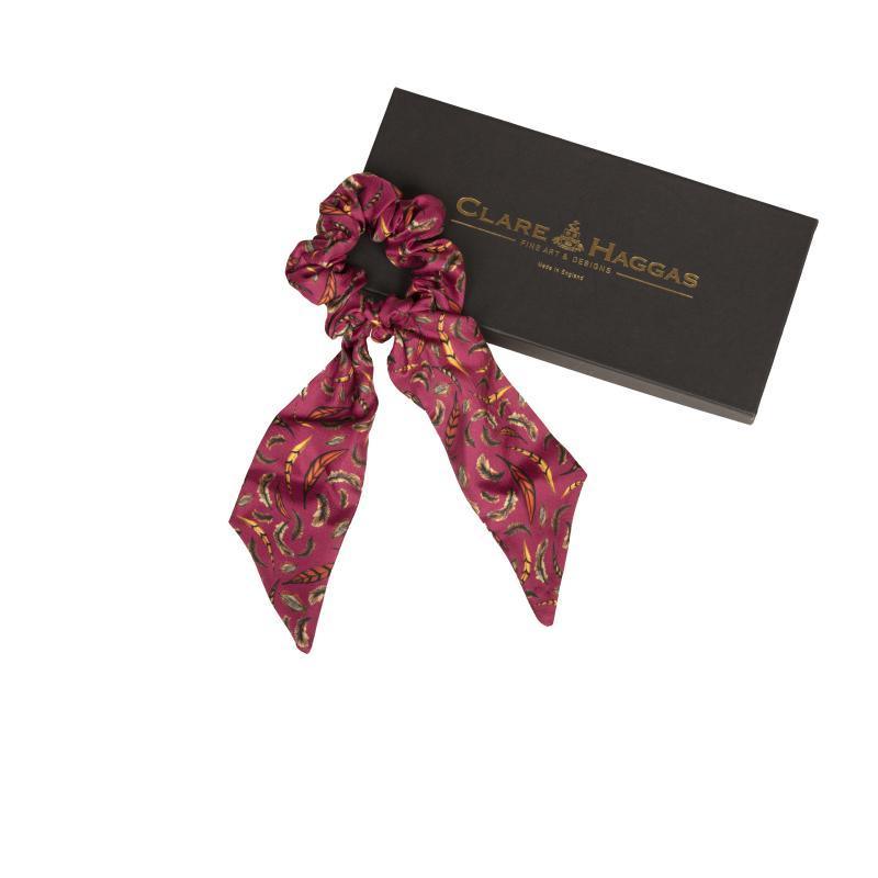 Clare Haggas Birds of a Feather Silk Hair Scrunchie - Mulberry - William Powell