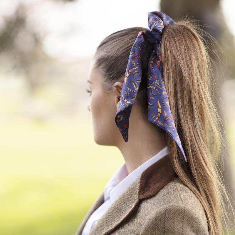 Clare Haggas Birds of a Feather Silk Hair Scrunchie - Navy - William Powell