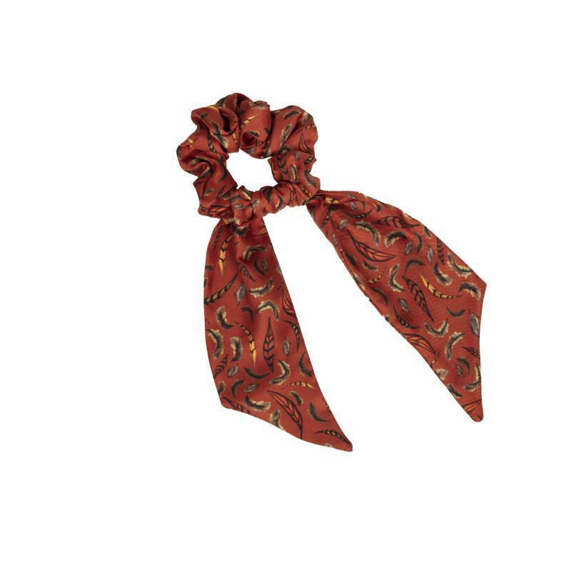 Clare Haggas Birds of a Feather Silk Hair Scrunchie - Russet - William Powell