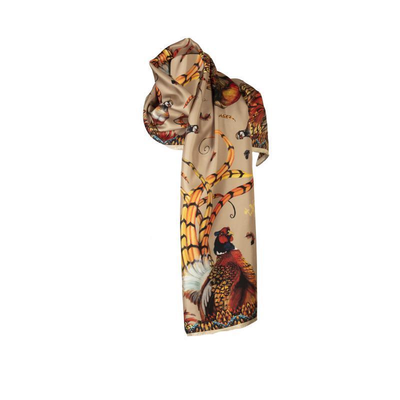 Clare Haggas Heads or Tails Classic Twill Silk Scarf - Toffee & Gold - William Powell