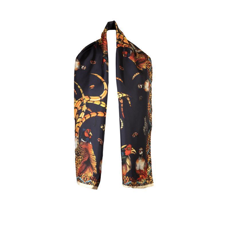 Clare Haggas Heads or Tails Large Twill Silk Scarf - Navy & Gold - William Powell