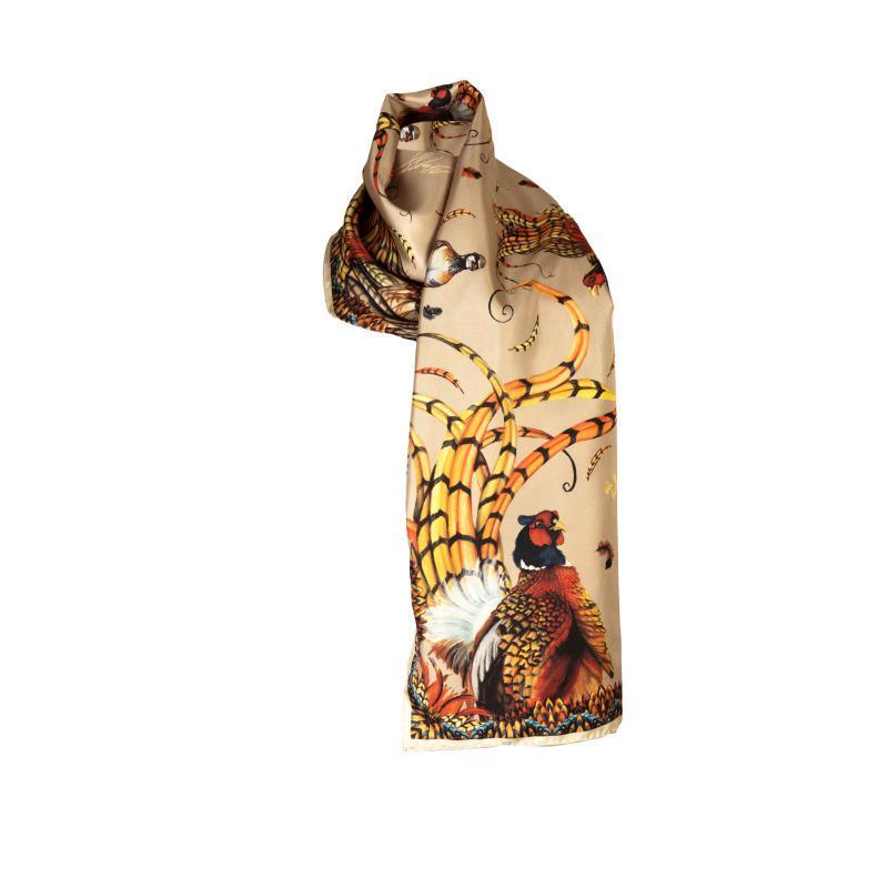 Clare Haggas Heads or Tails Narrow Twill Silk Scarf - Toffee & Gold - William Powell