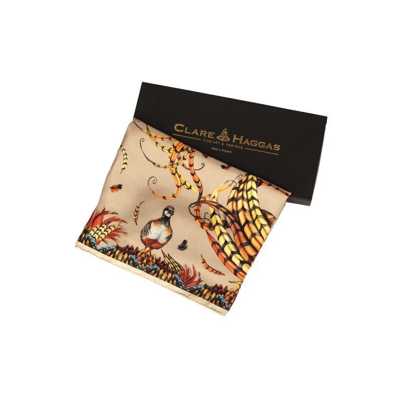 Clare Haggas Heads or Tails Narrow Twill Silk Scarf - Toffee & Gold - William Powell