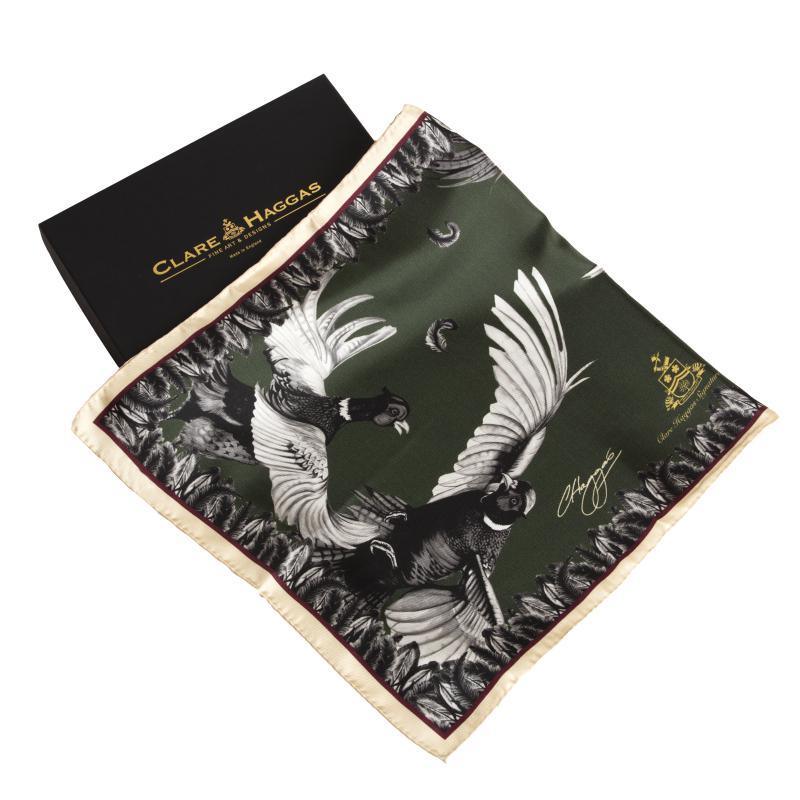 Clare Haggas Turf War Monochrome Classic Twill Silk Scarf - Khaki - William Powell