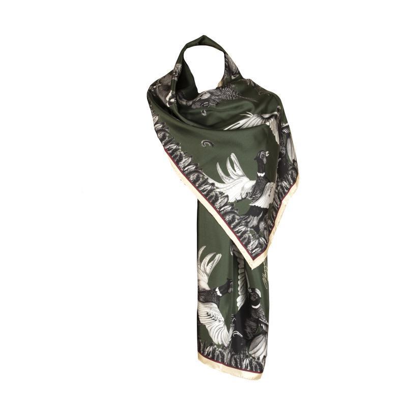 Clare Haggas Turf War Monochrome Classic Twill Silk Scarf - Khaki - William Powell