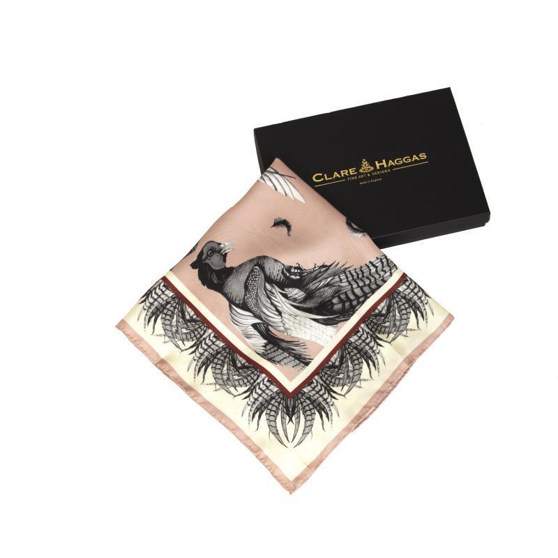 Clare Haggas Turf War Monochrome Large Twill Silk Scarf - Blush Pink - William Powell