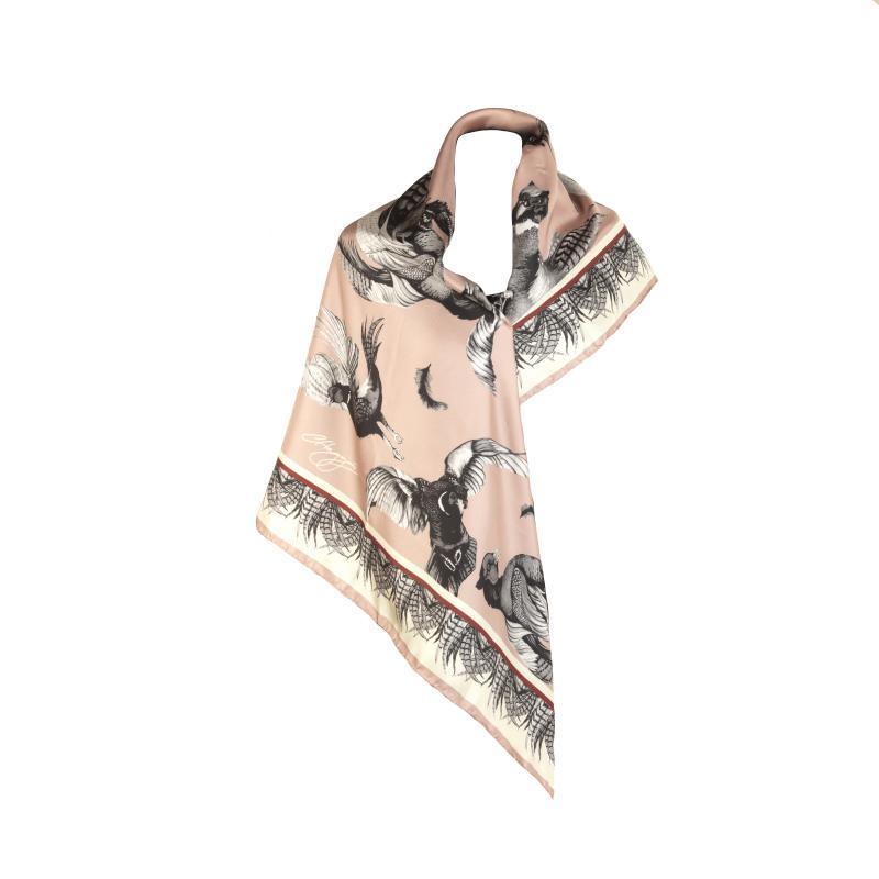 Clare Haggas Turf War Monochrome Large Twill Silk Scarf - Blush Pink - William Powell