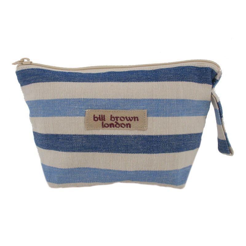 Cotton Wash Bag Blue/Brown Stripe Small - William Powell