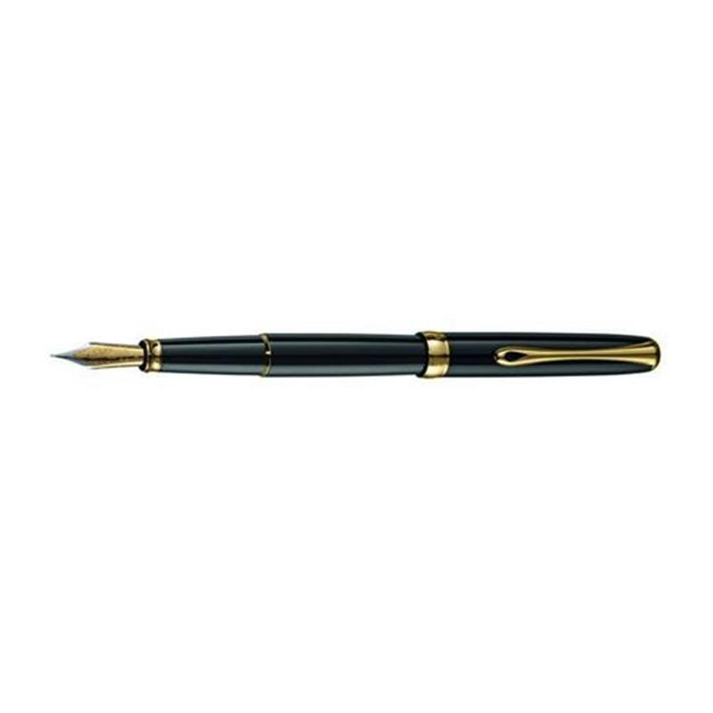 Diplomat Excellence A Black Med & Gold Trim Fountain Pen With Leather Pouch - William Powell