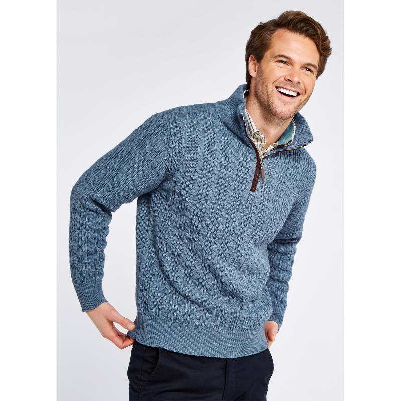 Dubarry Portnahinch Mens Zip Neck Jumper - Slate Blue - William Powell