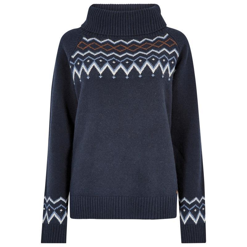 Dubarry Riverstown Ladies Fair Isle Polo Neck Jumper - Navy - William Powell