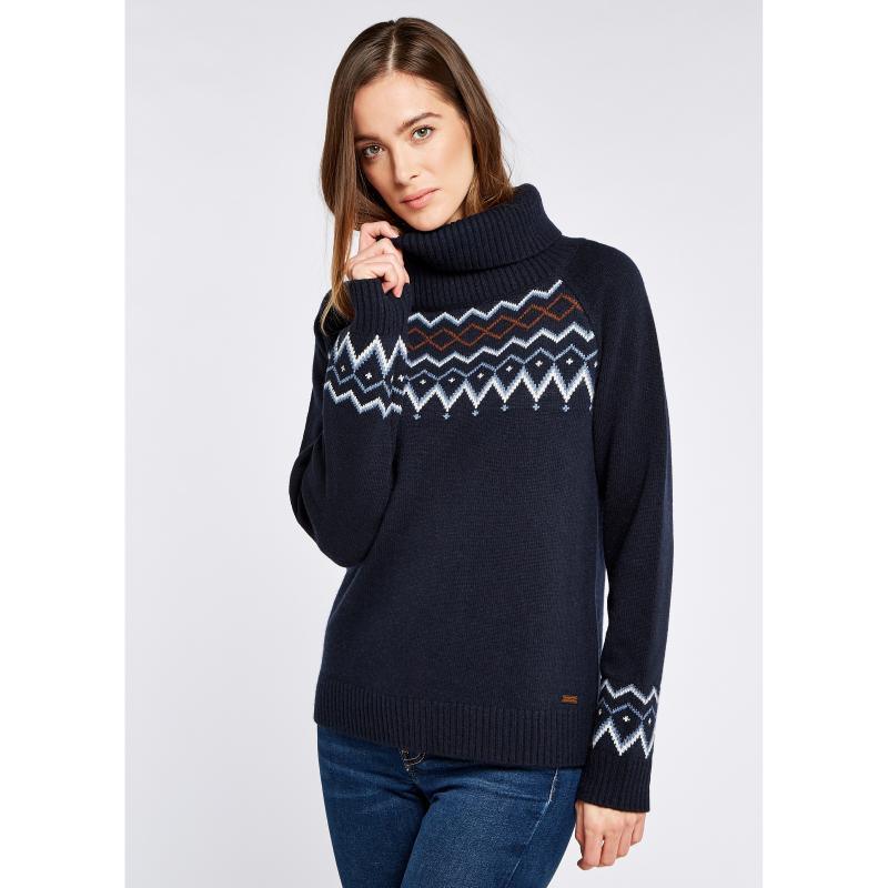 Dubarry Riverstown Ladies Fair Isle Polo Neck Jumper - Navy - William Powell