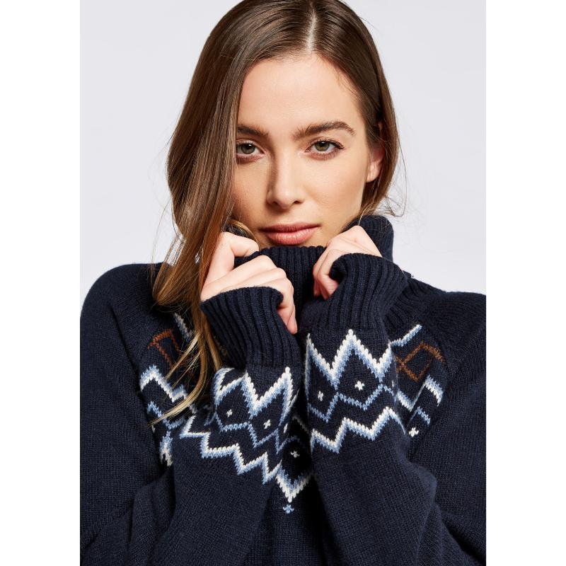 Dubarry Riverstown Ladies Fair Isle Polo Neck Jumper - Navy - William Powell