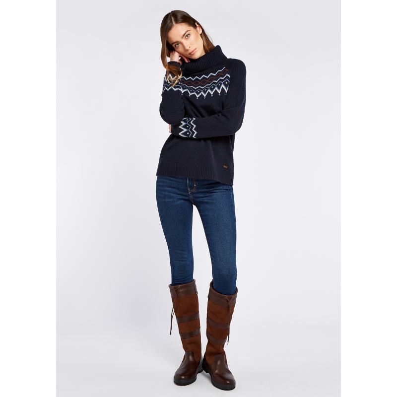 Dubarry Riverstown Ladies Fair Isle Polo Neck Jumper - Navy - William Powell