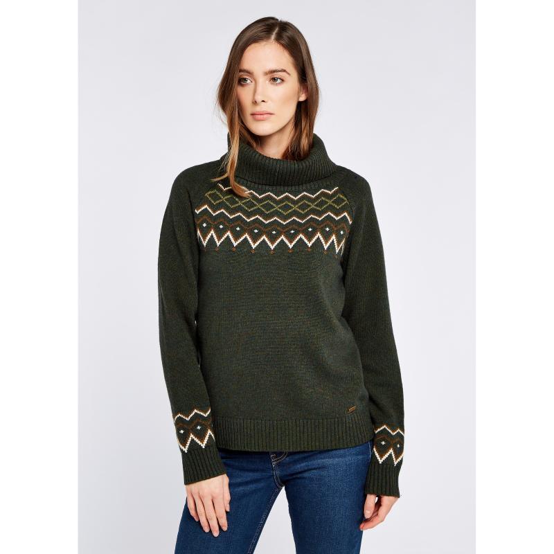 Dubarry Riverstown Ladies Fair Isle Polo Neck Jumper - Olive - William Powell
