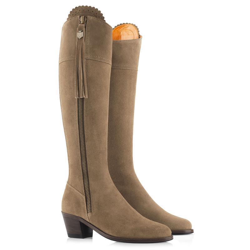 Fairfax & Favor Heeled Regina Suede Boot - Taupe - William Powell