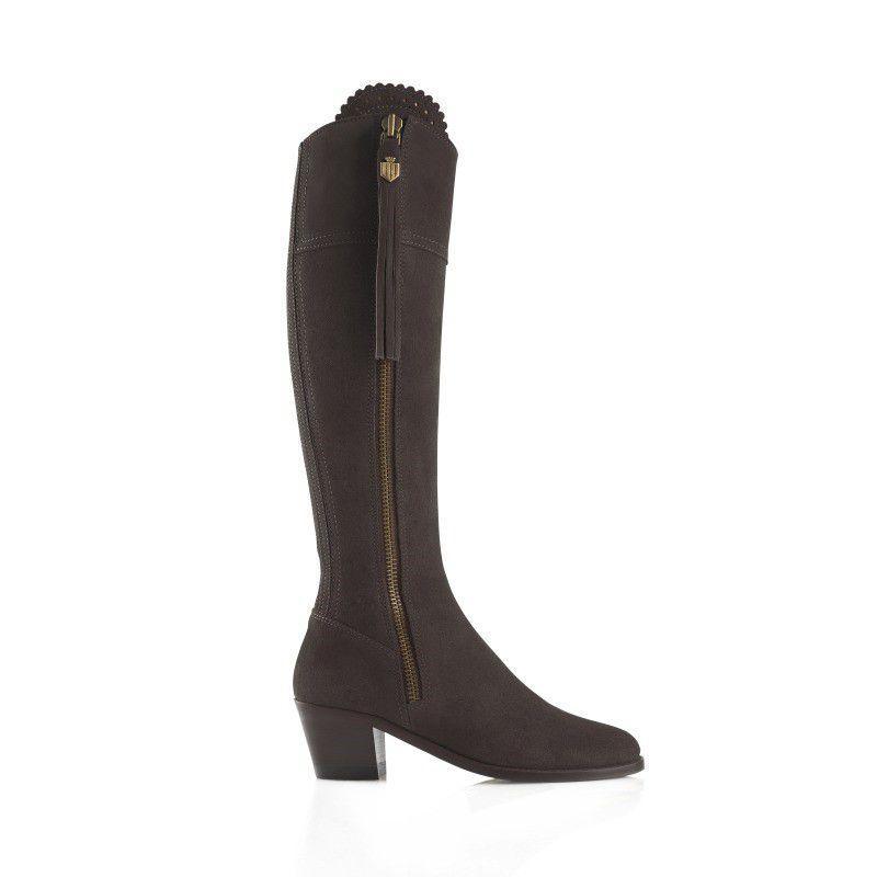 Fairfax & Favor Heeled Regina Suede Boots - Chocolate - William Powell
