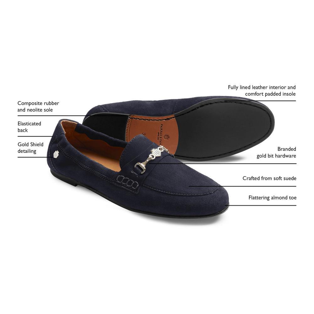 Fairfax & Favor Newmarket Loafer Ladies Suede Shoe - Navy - William Powell