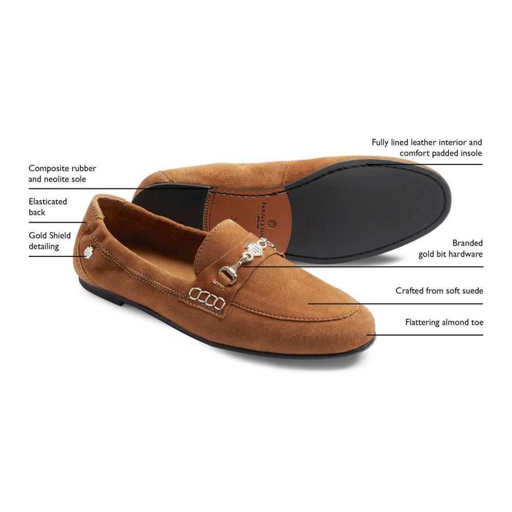 Fairfax & Favor Newmarket Loafer Ladies Suede Shoe - Tan - William Powell
