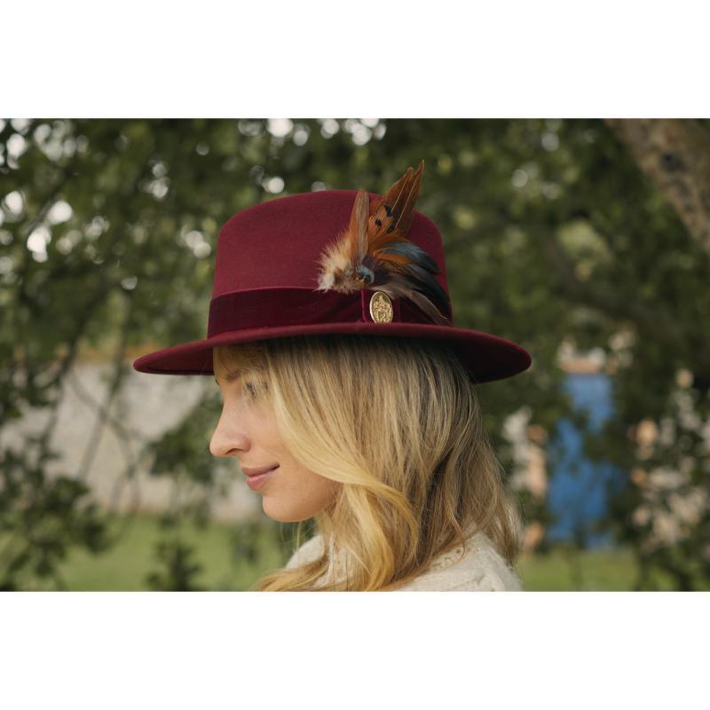 Hicks & Brown Chelsworth Coque & Pheasant Fedora - Maroon - William Powell