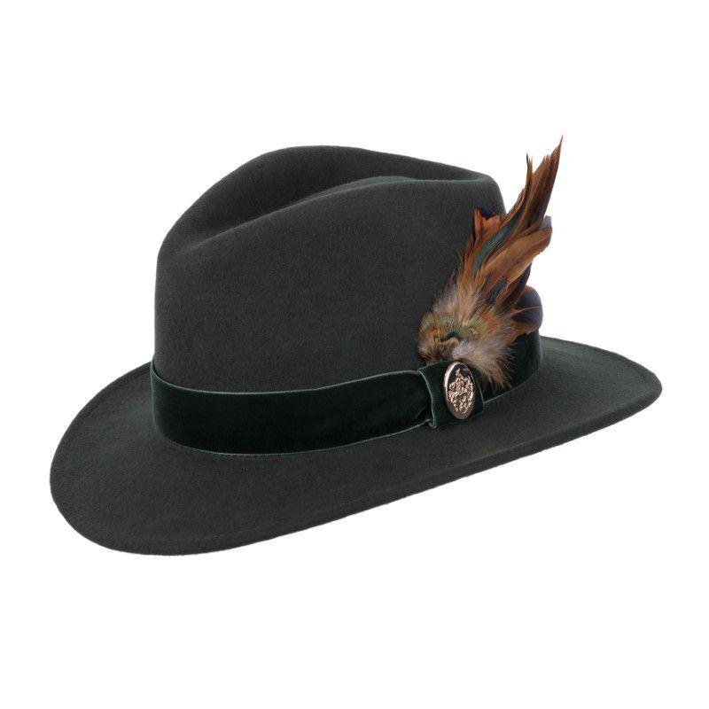 Hicks & Brown Chelsworth Coque & Pheasant Fedora - Olive Green - William Powell