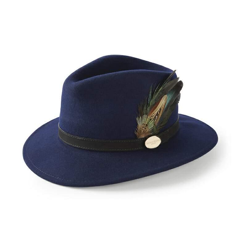 Hicks & Brown Suffolk Classic Feather Fedora Hat - Navy - William Powell