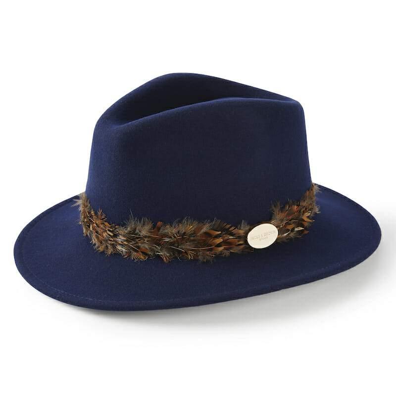 Hicks & Brown Suffolk Pheasant Wrap Fedora Hat - Navy - William Powell