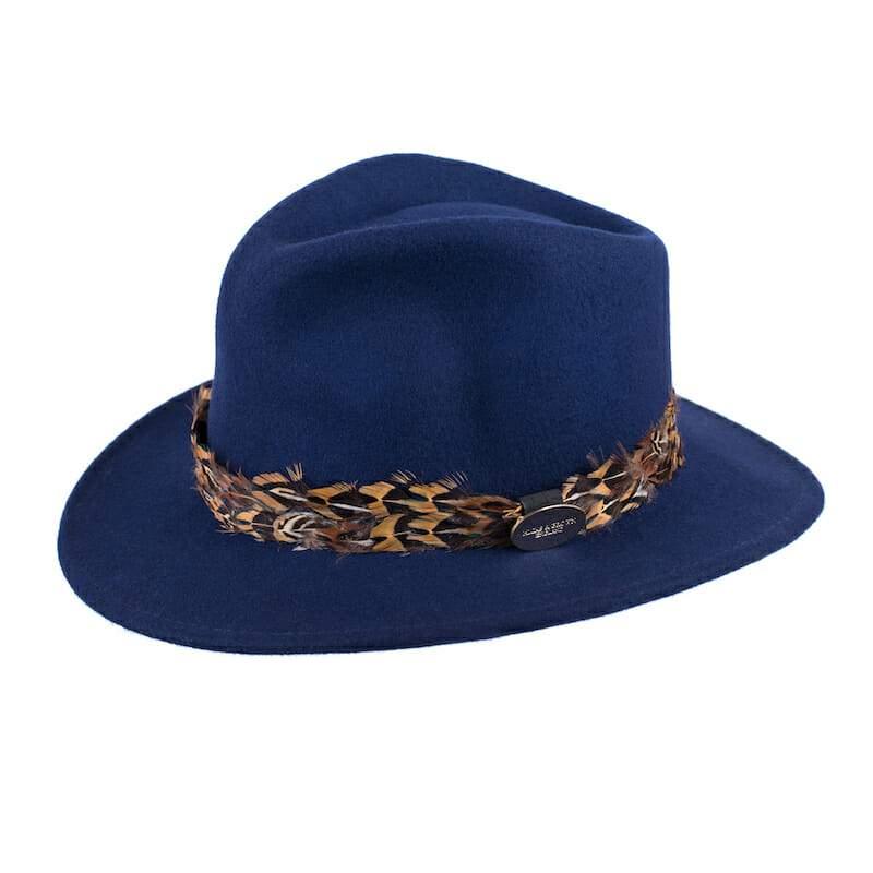 Hicks & Brown Suffolk Pheasant Wrap Fedora Hat - Navy - William Powell