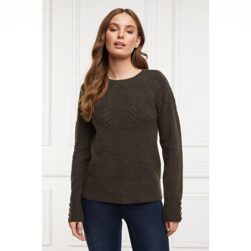 Holland Cooper Astoria Half Cable Ladies Crew Neck Knit - Fern Green - William Powell