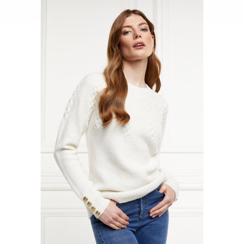 Holland Cooper Astoria Half Cable Ladies Crew Neck Knit - Oyster - William Powell
