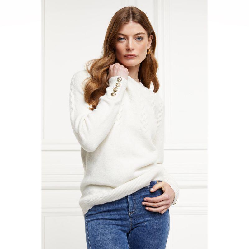 Holland Cooper Astoria Half Cable Ladies Crew Neck Knit - Oyster - William Powell
