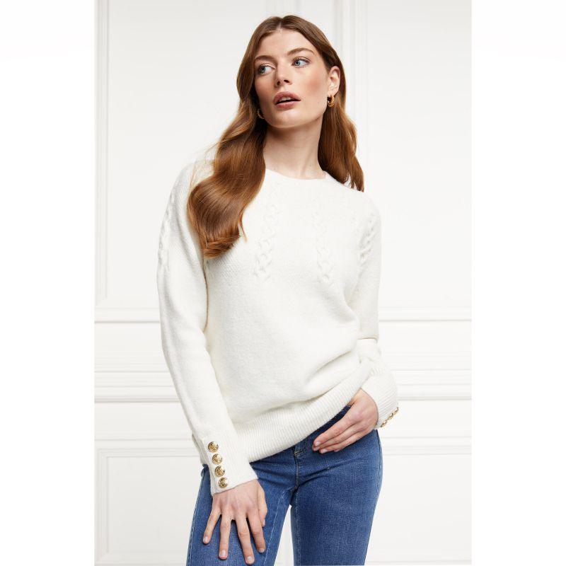 Holland Cooper Astoria Half Cable Ladies Crew Neck Knit - Oyster - William Powell