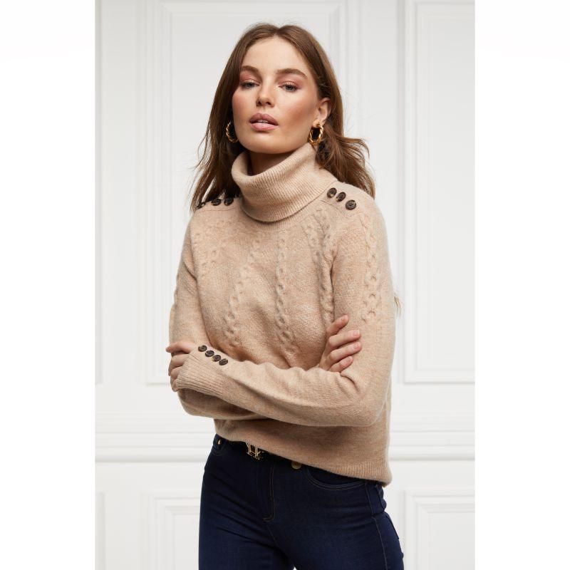 Holland Cooper Astoria Half Cable Ladies Roll Neck Knit - Camel - William Powell