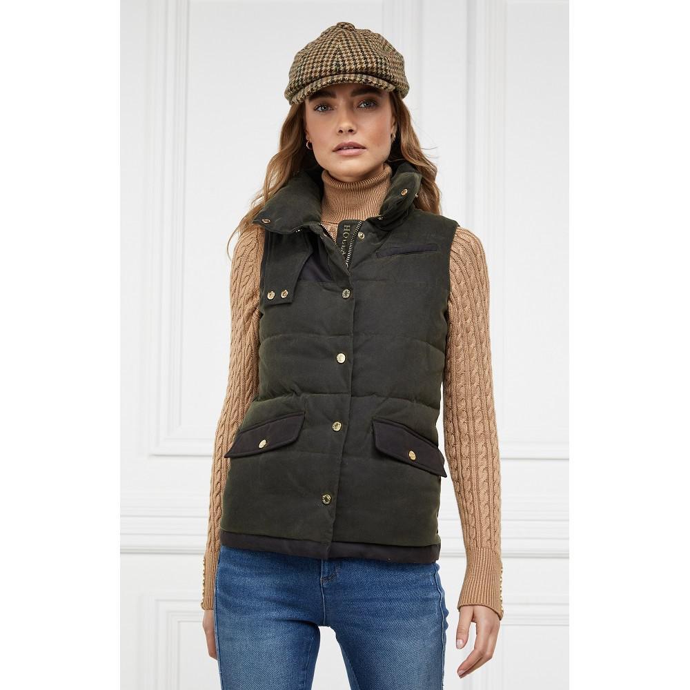 Holland Cooper Aviator Ladies Wax Padded Gilet - Dark Olive - William Powell