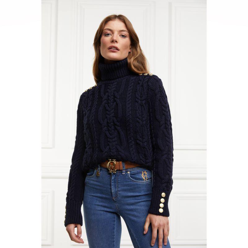 Holland Cooper Belgravia Cable Ladies Roll Neck Knit - Ink Navy - William Powell