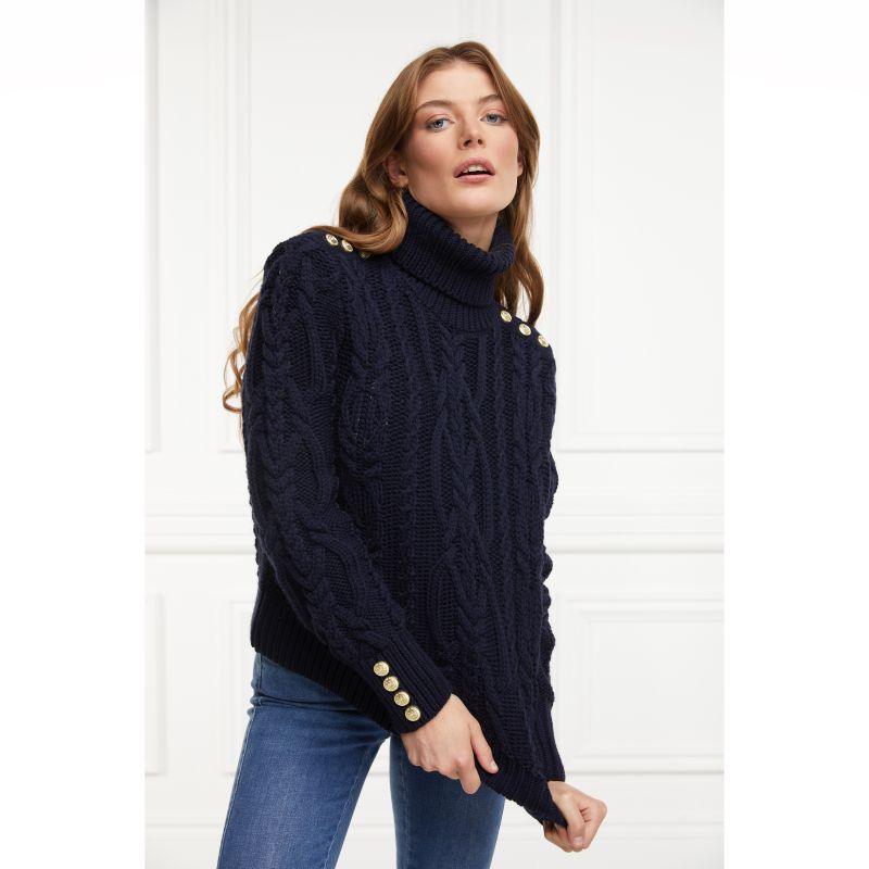 Holland Cooper Belgravia Cable Ladies Roll Neck Knit - Ink Navy - William Powell