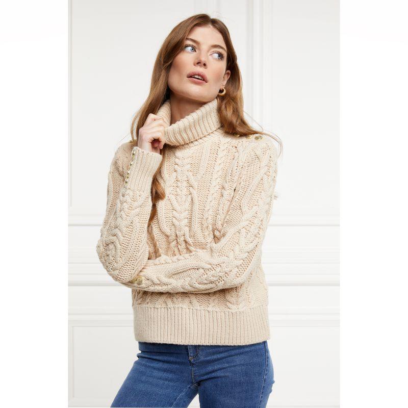 Holland Cooper Belgravia Cable Ladies Roll Neck Knit - Oatmeal - William Powell