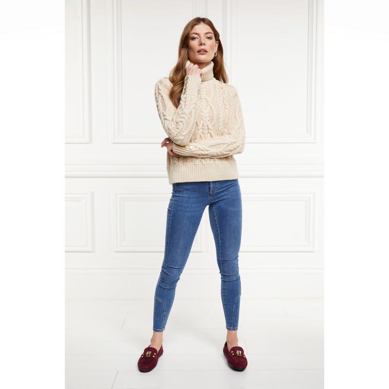 Holland Cooper Belgravia Cable Ladies Roll Neck Knit - Oatmeal - William Powell