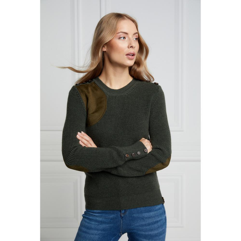 Holland Cooper Country Crew Neck Ladies Knit - Forest Marl - William Powell