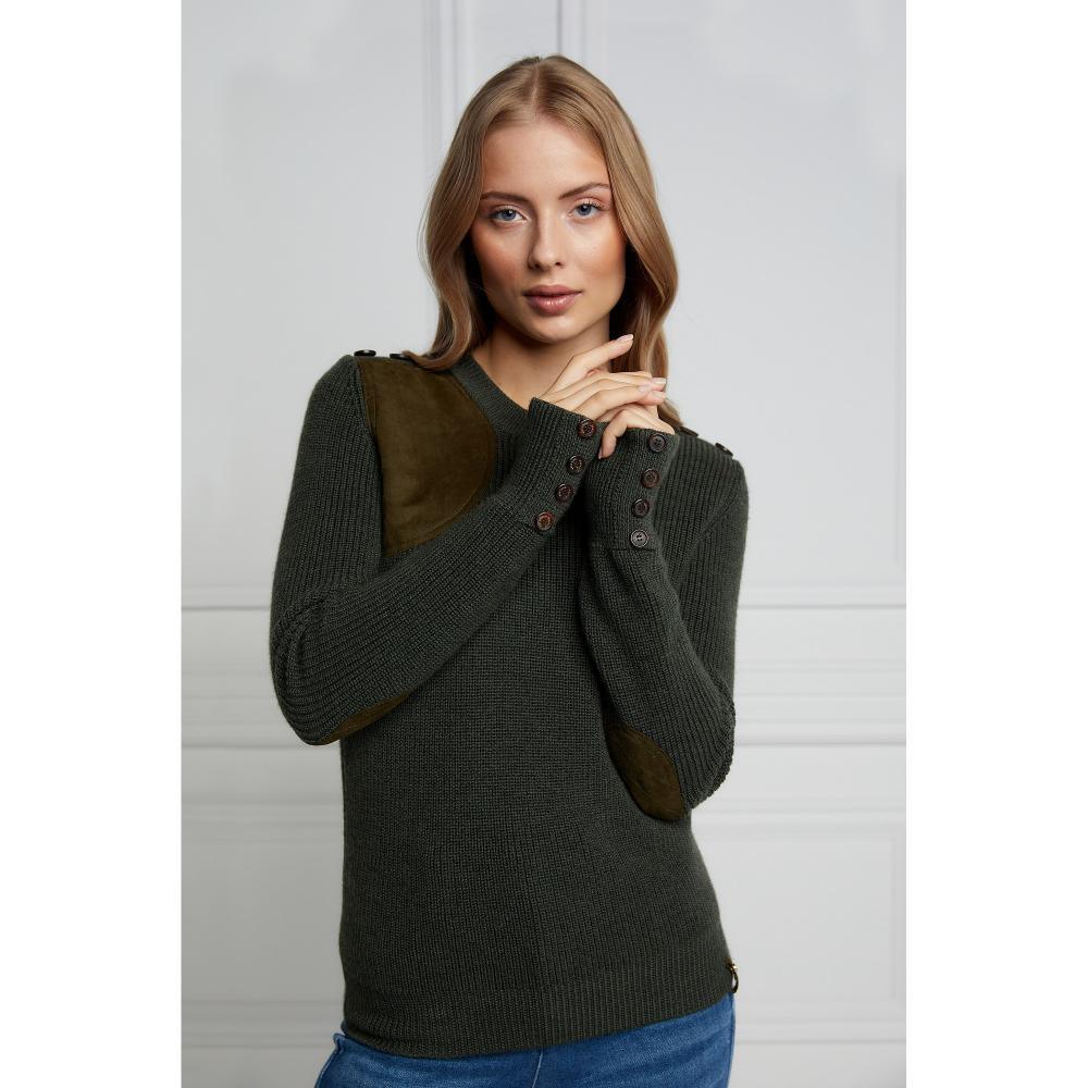 Holland Cooper Country Crew Neck Ladies Knit - Forest Marl - William Powell