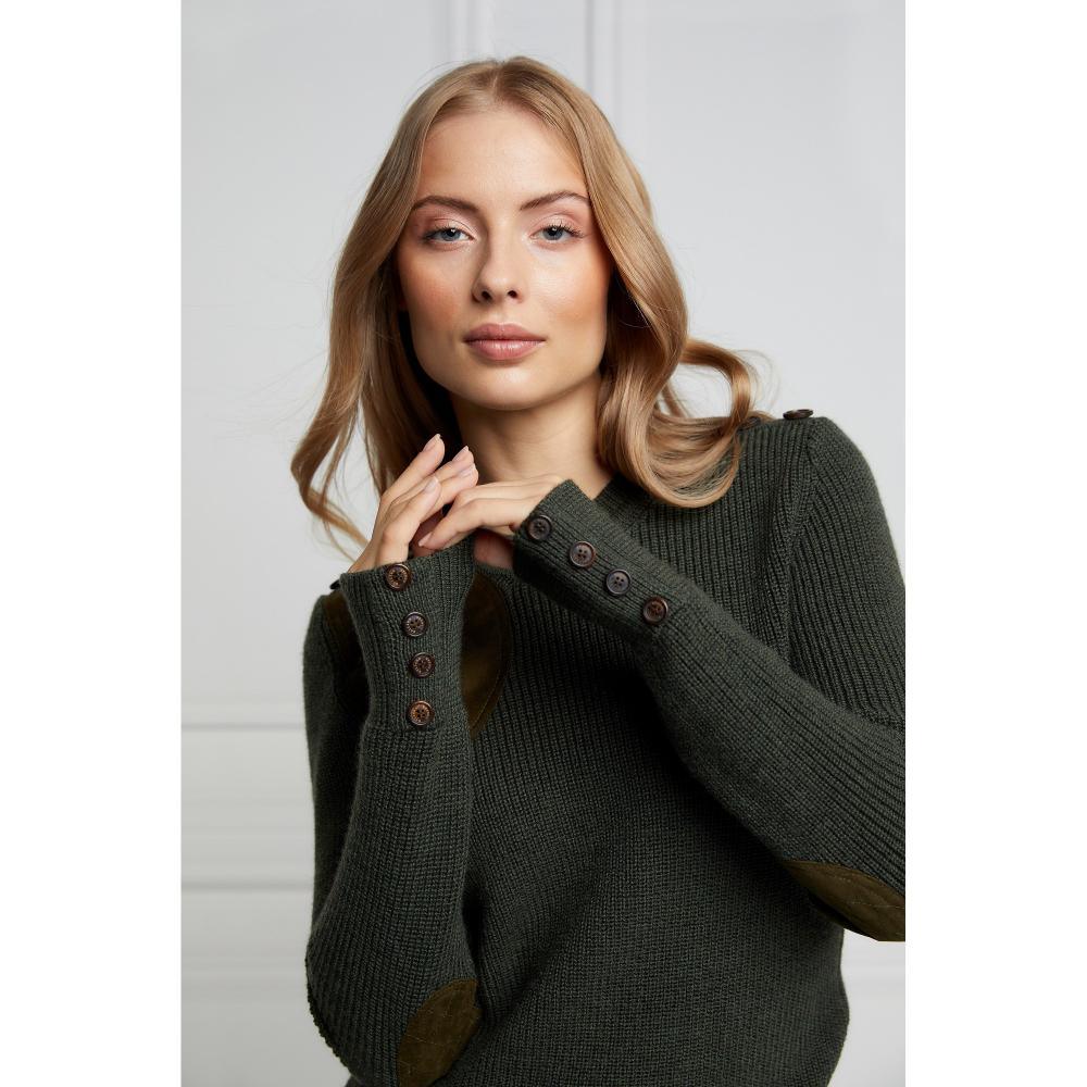 Holland Cooper Country Crew Neck Ladies Knit - Forest Marl - William Powell