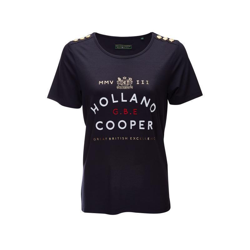 Holland Cooper GBE Flock Logo Ladies Tee - Ink Navy/Optic - William Powell