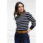 Holland Cooper Henley Striped Ladies Crew Jumper - Ink Navy/Natural - William Powell